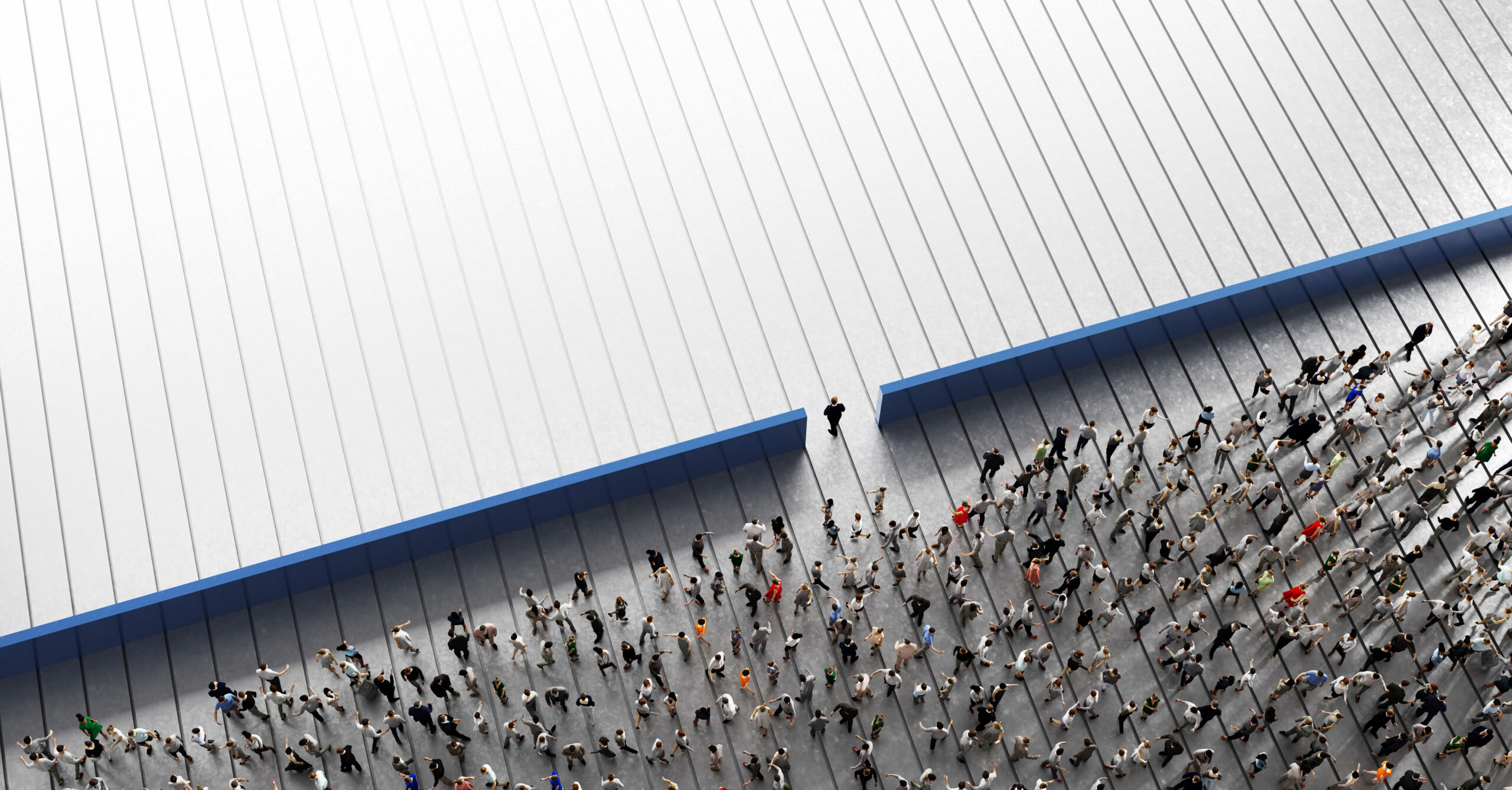 Man walking an opening in a wall