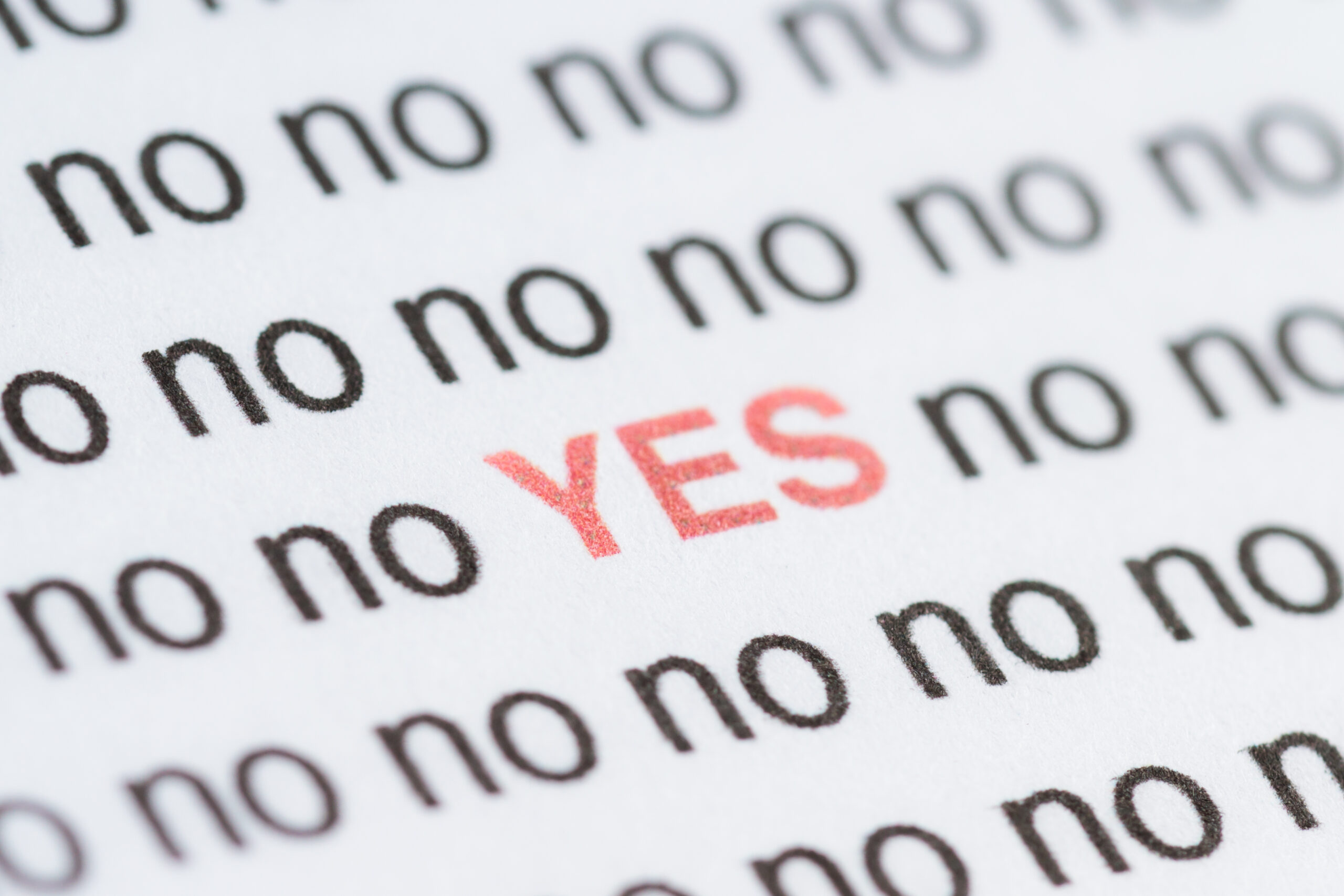 Concept image using printed word. There's a YES in a background of No