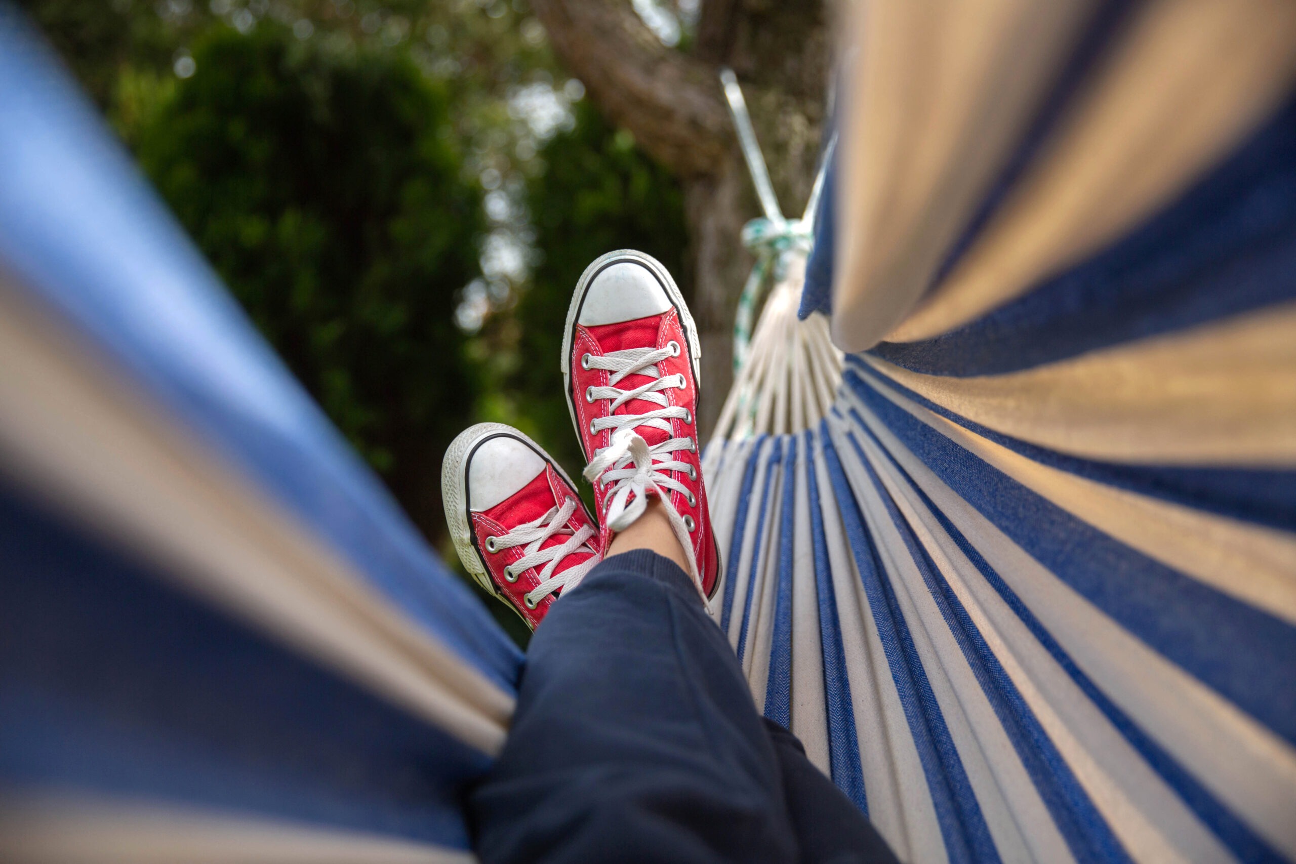 Chilling in hammock hung on the tree